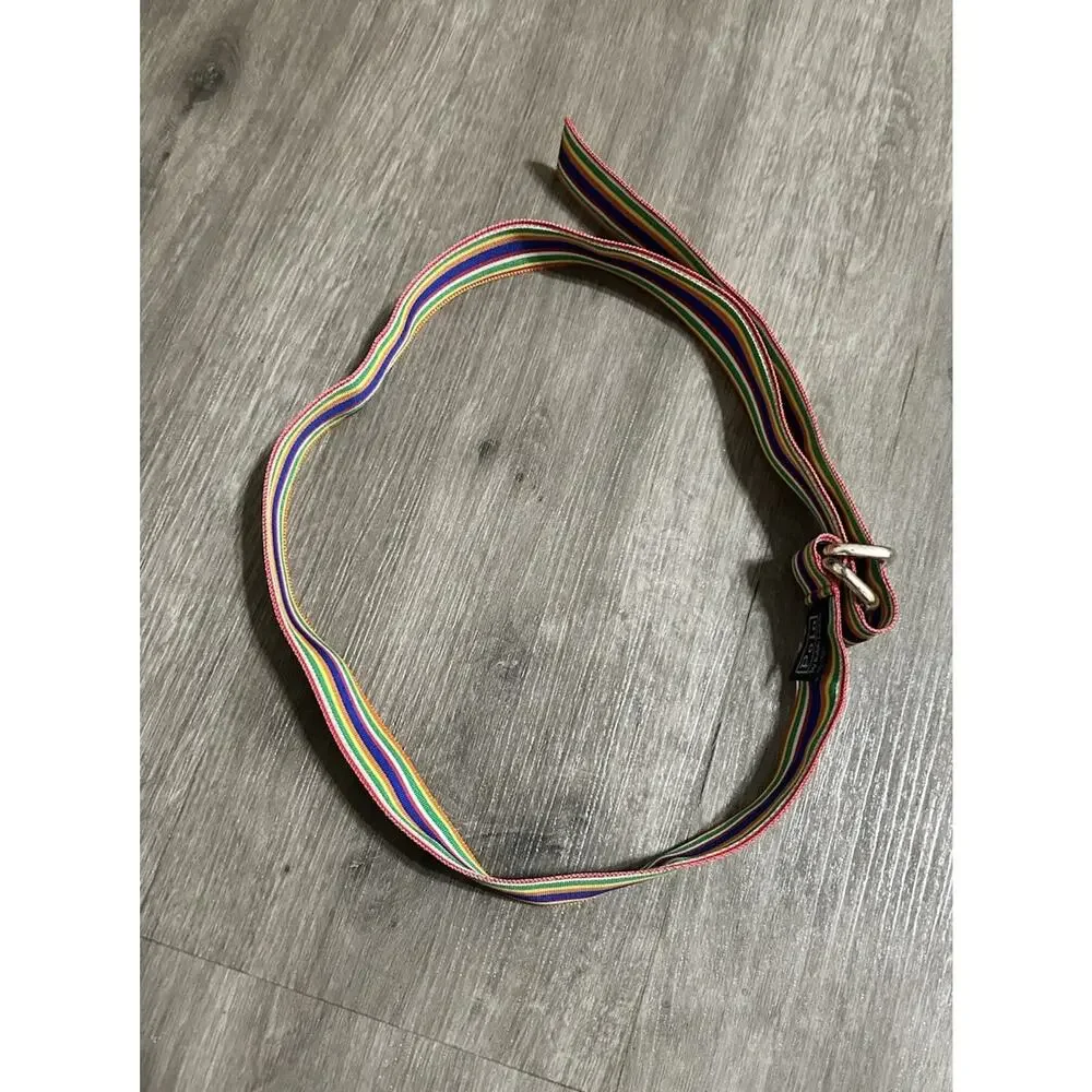 Polo Ralph Lauren Vintage D Ring Ribbon Belt Striped Multi Color Made In USA